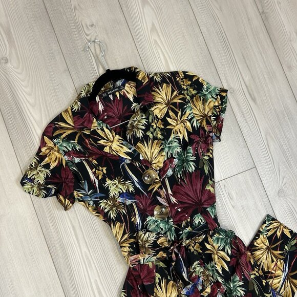 Zara Basic Tropical Print Jumpsuit with Belt, Short Sleeve, Size XS - Picture 4 of 10
